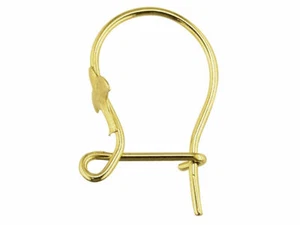 Fleur de Lys Safety Ear Hook 9ct Yellow Gold Wires for Earrings - Gold 1 Pair - Picture 1 of 8