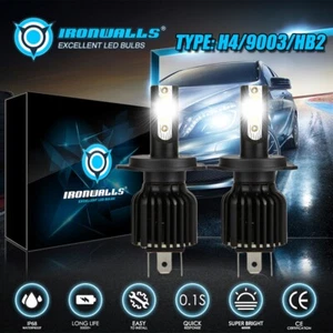 IRONWALLS 9003 H4 LED Headlight Bulbs Kit High-Low Beam 2400W 6000K White Bright - Picture 1 of 12