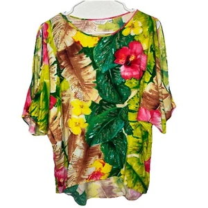 Jams World Tunic Blouse Size XS Cold Shoulder Hi-Lo Floral Tropical Beach Aa7 - Picture 1 of 4