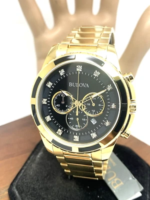 Reloj Hombre Bulova 97D121 Cronógrafo Tono Dorado Acero Inoxidable Esfera Diamante  Foto 1 de 4