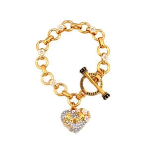 Y2K Juicy Couture "Blooming Hearts" Pave Heart &Enamel Flowers Bracelet in White - Picture 1 of 10