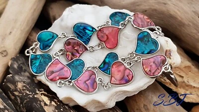 Pulseira de coração Abalone placa de prata em vermelho ou azul abalone - Imagem 1 de 4