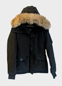 Authentic Canada Goose Down Jacket Montebello Parka Women Size S Black Fur 2530L - Picture 1 of 10
