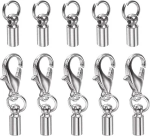 HARFINGTON 5pcs Cord End Cap 2.5mm ID Lobster Claw Clasp 2.5mm, Silver Tone - Picture 1 of 5