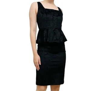 Alice + Olivia Dress Mini Peplum Black Velvet Floral Academia Business 6 Small - Picture 1 of 10