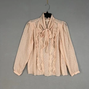 Blusa Rebecca Taylor Mujer 2 Rosa Cuello Corbata Volantes Transparente Metálico Clip Punto Mujer - Imagen 1 de 15