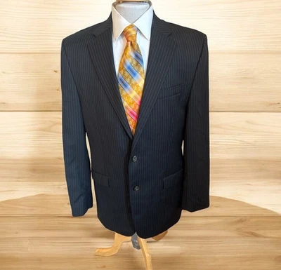 LRL Ralph Lauren Wool Blazer Sport Coat Jacket Sz 42L Black Pinstripe 2 Button - Image 1 of 4