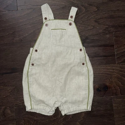 Janie And Jack Bebé 6-12 Meses Lino Algodón Mono Verde Frijol Cierre a Presión Foto 1 de 4