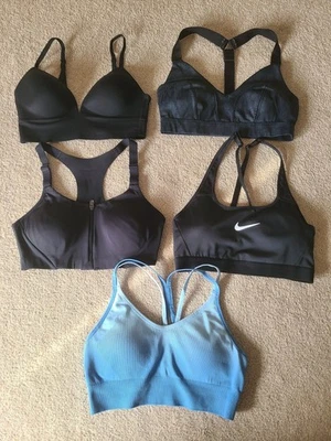 Lote de 5 sujetadores deportivos para mujer talla S, NIKE, LILYBOD, GAP, CHAMPION, TODO EN MOVIMIENTO Foto 1 de 4