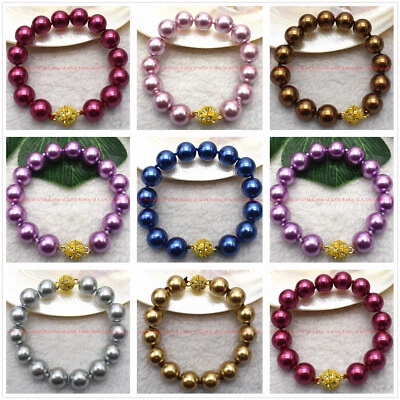 8/10/12mm Multicolor Shell Pearl Round Beads Bracelet 7.5" (Not real pearls) - Image 1 of 4
