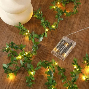 Artificial Garland with Led Fairy Lights Battery Operated, 8 Pack Leaf Lights, V - Picture 1 of 7