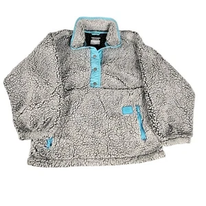 Justice Sherpa Pullover Cozy Quarter Snap Button Up Gray Blue Girls 12 - Picture 1 of 11