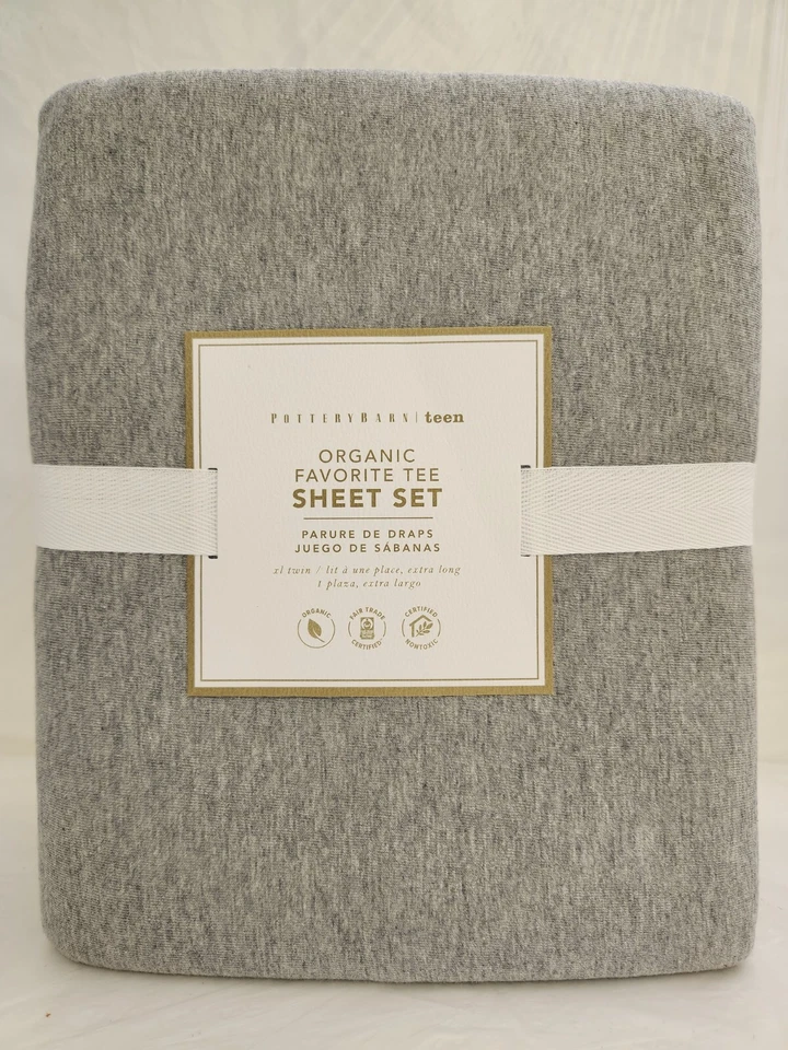 Pottery Barn Teen Organic Favorite Tee XL Juego de 3 sábanas dobles gris jaspeado Foto 1 de 2