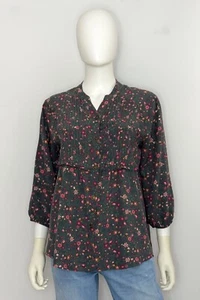 Matilda Jane Afternoon Stroll Womens Top M Gray Green Red Floral 3/4 Sleeve - Picture 1 of 13