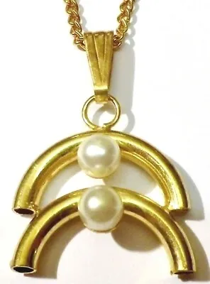 Rare Pendentif Collier Beau Bijou Vintage Couleur Or Perles Blanches Nacrées 81 • 25.58€