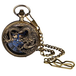 Steampunk Drache geschnitzt automatische mechanische Taschenuhr Anhänger Kette als Geschenk - Bild 1 von 8