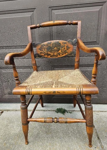Vintage HITCHCOCK Dining Captains Chair Harvest Gold Stenciling Rush Seat #2 Cover