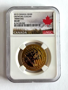2015 Canada 1 oz Gold Growling Cougar Call of the Wild Series $200 NGC MS 69 - Picture 1 of 2
