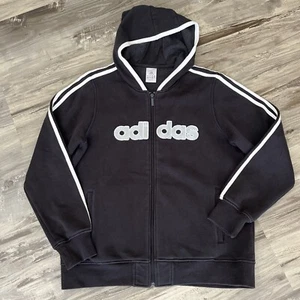Adidas Hoodie Black Silver Spellout 3 Stripe Women's Size Large Rare - Picture 1 of 7