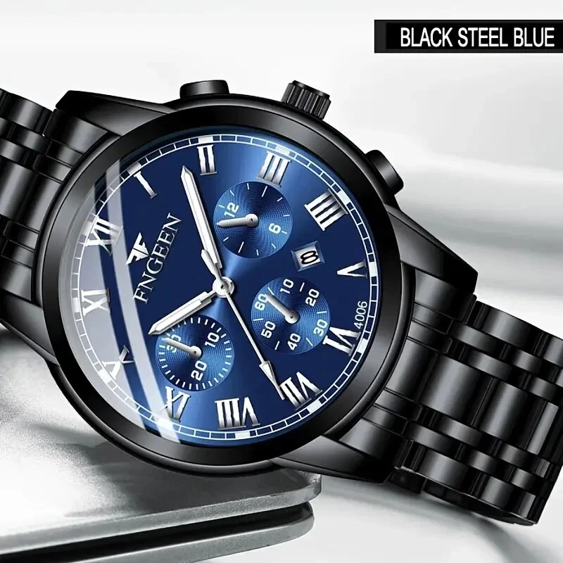 Men's Fashion Quartz Wristwatch with Calendar, Stainless Steel Band, Alloy Case - Image 1 of 1