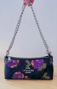Borsa a tracolla Coach Charlotte firmata designer tracolla marrone stampa rosa - Foto 1 di 13
