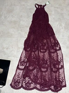 Wild Honey Deep Maroon MAXI Flowy dress Sheer With SHORTS inside WOMEN S NWT - Picture 1 of 13