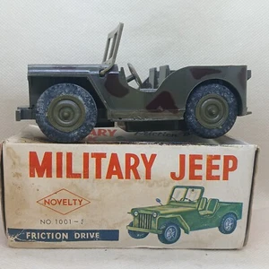 VINTAGE TOY MILITARY JEEP FRICTION DRIVE 12CM X6X4 MADE IN HONG KONG - Picture 1 of 24