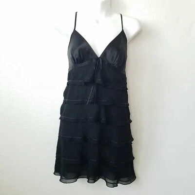 Vtg La Senza Womens 10 Satin Night Gown Polyester Babydoll Tiered Ruffle Black  - Image 1 of 4