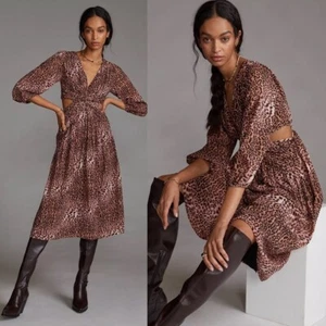 Vestido ANTHROPOLOGIE Ranna Gill Floral Recortado MIDI Estampado Guepardo Talla XS - Imagen 1 de 14