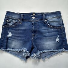Seven 7 For All Mankind Jean Shorts Womens 25 Distressed Blue Denim Cut Off