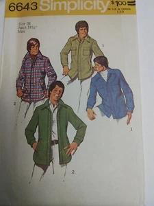 Shirt Jacket Button Mens 36 S Simplicity 6643 Sewing Pattern Wool Jean Flannel - Picture 1 of 6