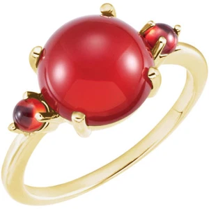 Karneol & Mosambik Granat Dreistein Ring in 14K Gelbgold - Bild 1 von 2