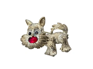 Vintage Gold Tone Gerry's Dog Brooch w/ Red Glass Cabochon - Picture 1 of 5