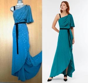 Monsoon UK12 Blaugrün Cleo Star Jacquard Cocktail Lang Maxi Kleid 40 - Bild 1 von 12