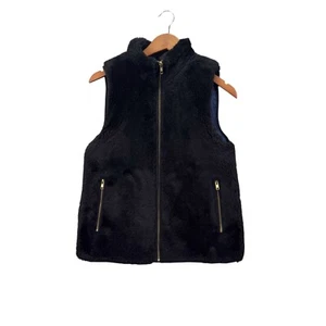 Chaleco de peluche de piel sintética J Crew suave invierno negro forrado de felpa cálida acogedora chaqueta talla XS - Imagen 1 de 5