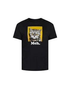 New Mens Cat Meh Black Graphic T-Shirt Size Large - Picture 1 of 2