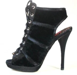 BOTÍN BETSEY JOHNSON Negro Terciopelo Puntera Abierta Talla 6 Zapatos Tacones Con Cordones - Imagen 1 de 3