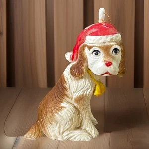 Sombrero de Papá Noel perro triste adorno de Navidad de plástico Hong Kong vintage vacaciones retro - Imagen 1 de 11