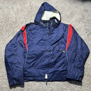 Vintage 1990s Asics Goretex Windbreaker Full Zip Hooded Running Jacket XL Blue - Picture 1 of 11