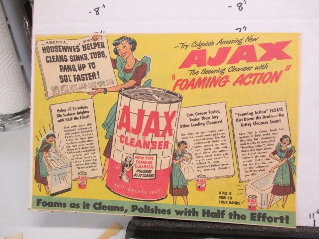 anuncio periódico 1949 1950 AJAX limpiador jabón detergente EXTRA mujer cabello negro Foto 1 de 1