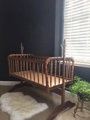 1990's Vintage Jenny Lind Wood Baby Cradle  Locking Rocking Wooden Bassinet - Image 1 of 3