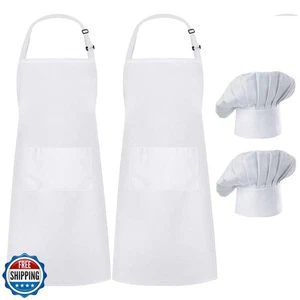 Hyzrz 2 Pack Chef Apron Hat Set, Adjustable Bib Cooking Aprons Water Drop Res - Picture 1 of 1