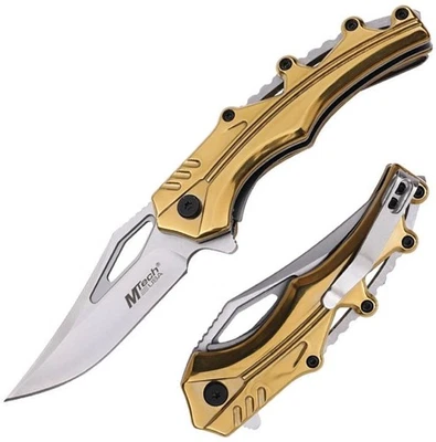 MTech Assisted Folding Knife 3.13″ 3Cr13MoV Steel Blade Gold Stainless Handle - Image 1 of 3