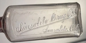SAUSALITO DRUG CO SAUSALITO CAL BOTELLA DE MEDICINA ESCASA TRANSPARENTE GRAN FORMA - Imagen 1 de 7