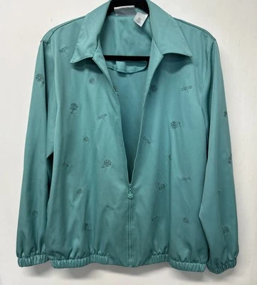 Chaqueta Alfred Dunner Mujer 12 Verde Cremallera Completa Libélula y Flor Bordada Foto 1 de 4