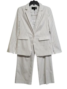 Ann Taylor Factory Womens Size 6 White Striped One Button Pant Suit Classic - Picture 1 of 10