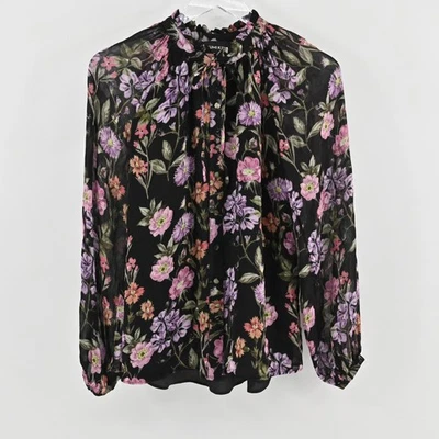 Yumi Kim Womens Floral Blouse Size XS Black Pink Purple Romantic Long Sleeve - Image 1 of 4