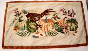 Shabby Chic Marken Kissen Schein Herbst Bezug bestickt Fasan Kürbis Reißverschluss - Bild 1 von 9