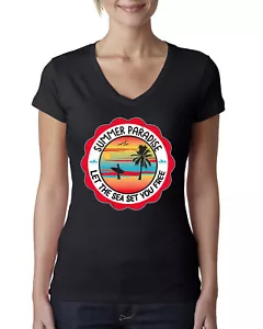 Camiseta Summer Paradise Let the Sea Set You Free Outdoor Mujeres Junior Fit cuello en V - Imagen 1 de 12