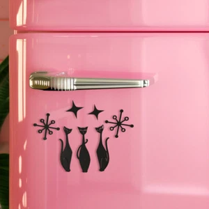 Midcentury Modern Atomic Space Cats Starburst Kühlschrank Magnete MCM Dekor 60er Jahre Mitte - Bild 1 von 11